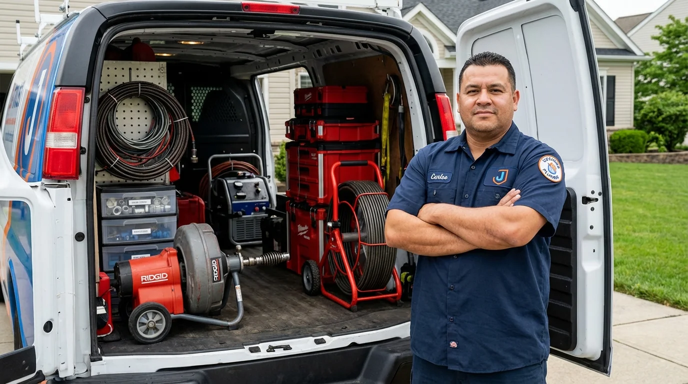 Professional drain cleaning equipment and Johns Plumbing LLC plumber in Mayflower