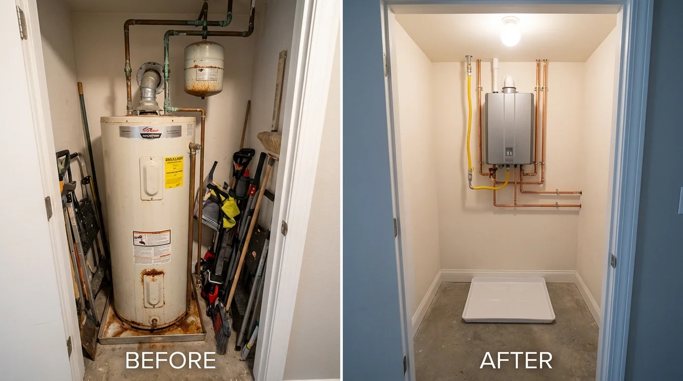 Tank water heater versus wall-mounted tankless unit comparison for Mayflower, AR homeowners