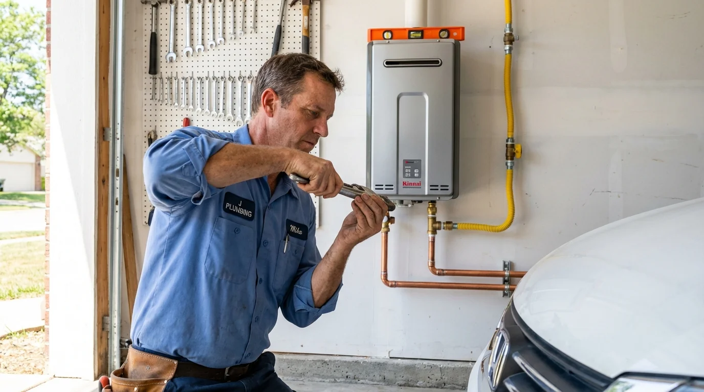 Tankless water heater installation by a Johns Plumbing LLC plumber in Mayflower