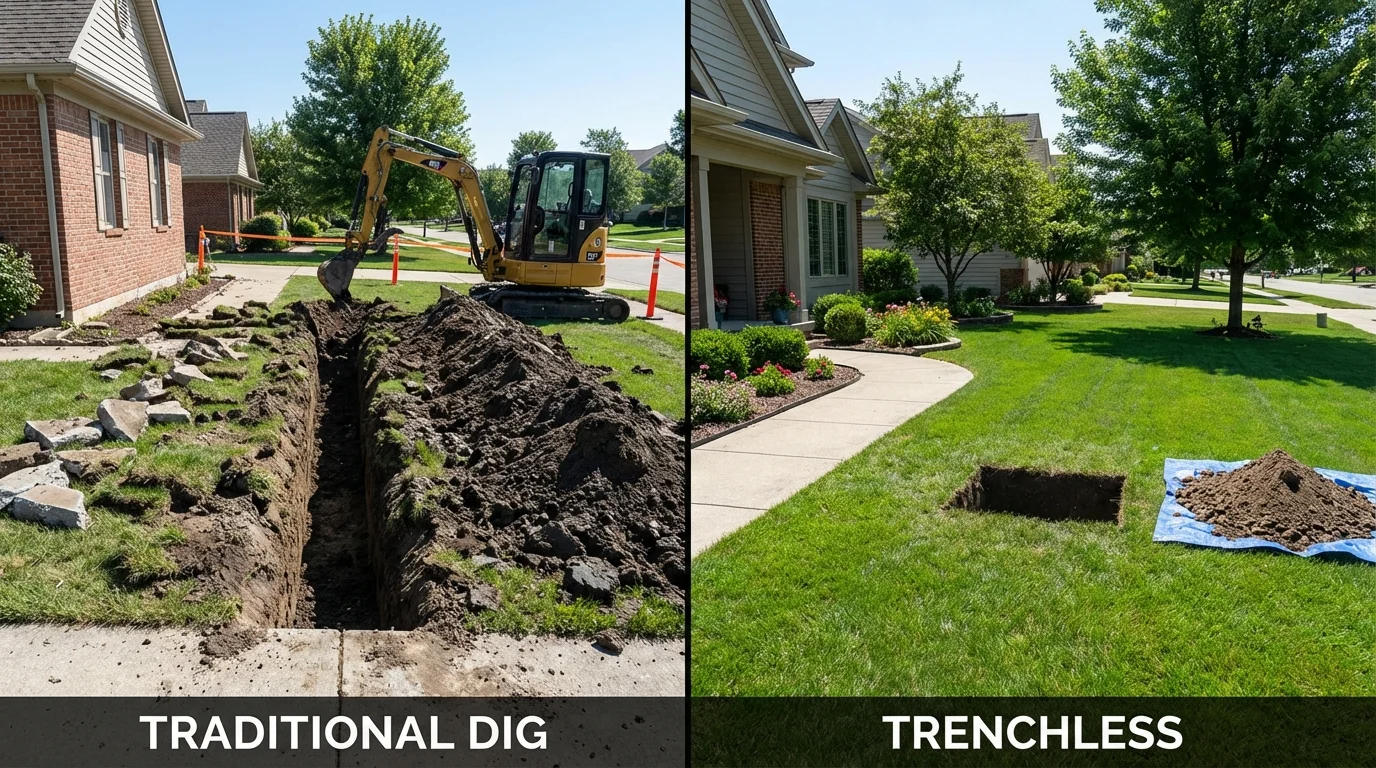 Trenchless sewer repair with minimal yard damage versus traditional excavation in Mayflower, AR